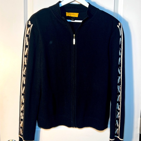 Vintage St. John Black Wool Blend Zipper Sweater/M - Picture 1 of 14